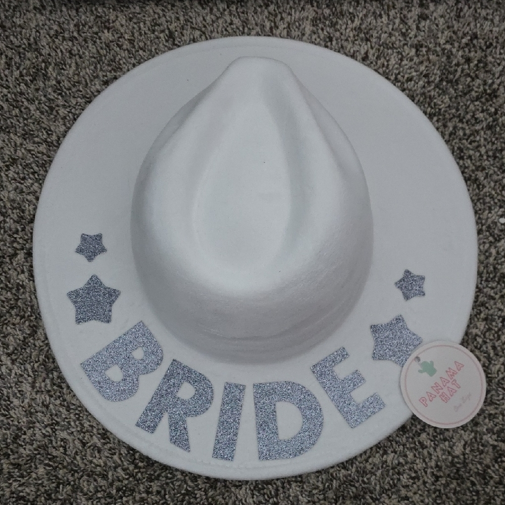 White Bride Party Hat with Silver Accents